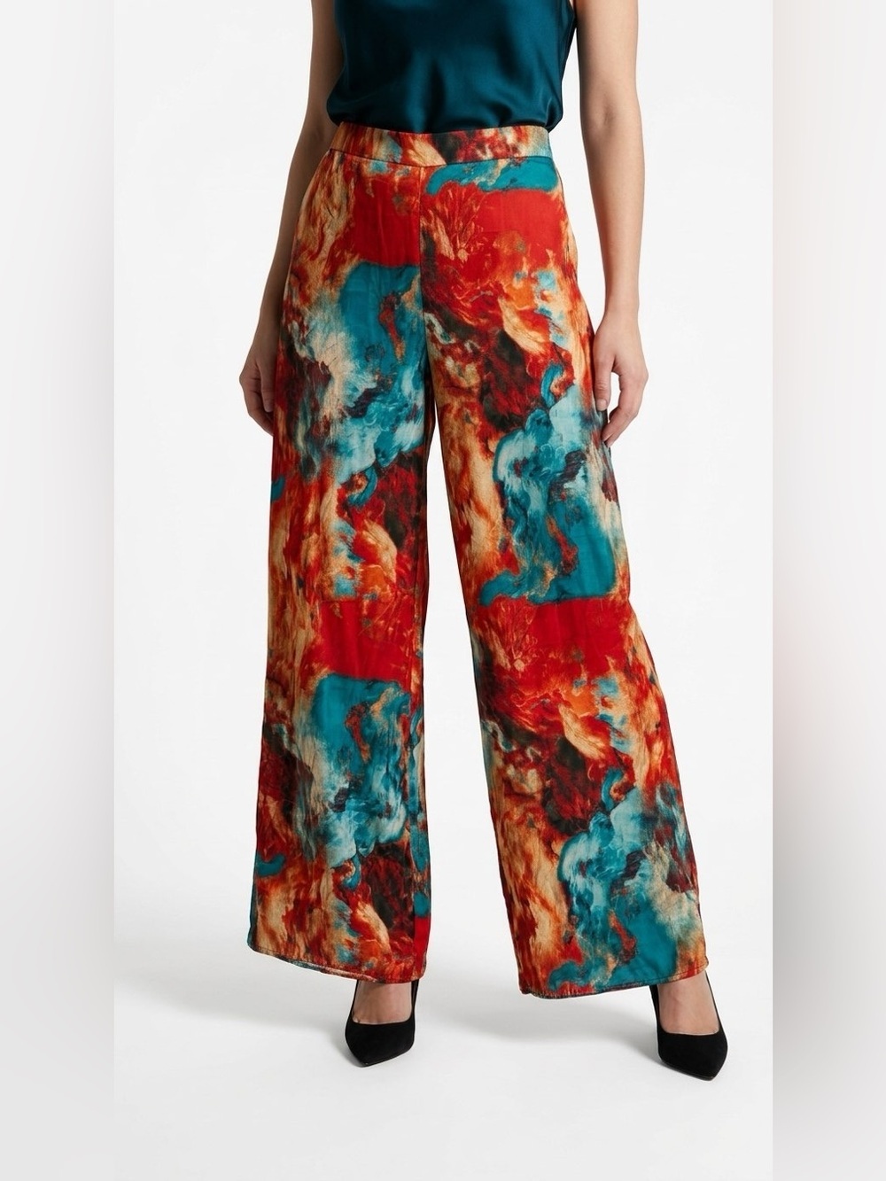Nova Luxe Abstract Print Wide Leg Palazzo Pants - Women's Large